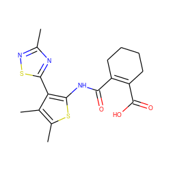 Cc1nsc(-c2c(NC(=O)C3=C(C(=O)O)CCCC3)sc(C)c2C)n1 ZINC000147013905