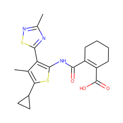 Cc1nsc(-c2c(NC(=O)C3=C(C(=O)O)CCCC3)sc(C3CC3)c2C)n1 ZINC000147025913