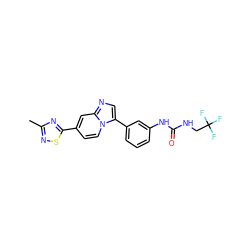 Cc1nsc(-c2ccn3c(-c4cccc(NC(=O)NCC(F)(F)F)c4)cnc3c2)n1 ZINC000139814753