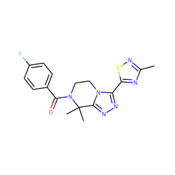 Cc1nsc(-c2nnc3n2CCN(C(=O)c2ccc(F)cc2)C3(C)C)n1 ZINC000473128570