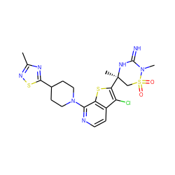 Cc1nsc(C2CCN(c3nccc4c(Cl)c([C@]5(C)CS(=O)(=O)N(C)C(=N)N5)sc34)CC2)n1 ZINC001772582985