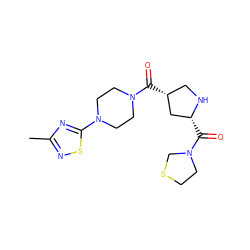 Cc1nsc(N2CCN(C(=O)[C@@H]3CN[C@H](C(=O)N4CCSC4)C3)CC2)n1 ZINC000029130377