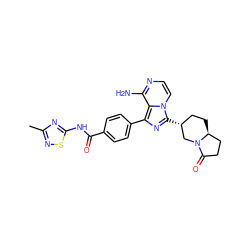 Cc1nsc(NC(=O)c2ccc(-c3nc([C@@H]4CC[C@H]5CCC(=O)N5C4)n4ccnc(N)c34)cc2)n1 ZINC000145659571