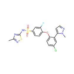 Cc1nsc(NS(=O)(=O)c2ccc(Oc3ccc(Cl)cc3-c3ccnn3C)c(F)c2)n1 ZINC000095581718