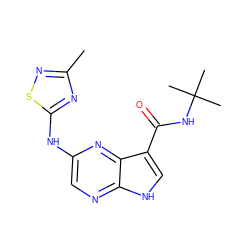 Cc1nsc(Nc2cnc3[nH]cc(C(=O)NC(C)(C)C)c3n2)n1 ZINC000145053652