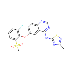 Cc1nsc(Nc2ncnc3ccc(Oc4c(F)cccc4S(C)(=O)=O)cc23)n1 ZINC000045298868