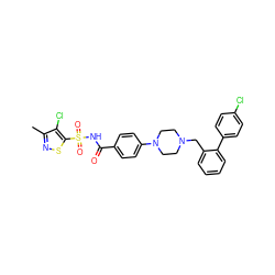 Cc1nsc(S(=O)(=O)NC(=O)c2ccc(N3CCN(Cc4ccccc4-c4ccc(Cl)cc4)CC3)cc2)c1Cl ZINC000139435168