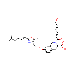 Cc1oc(/C=C/CCC(C)C)nc1CCOc1ccc2c(c1)CN(C(=O)/C=C/C=C/CO)[C@H](C(=O)O)C2 ZINC000073222372