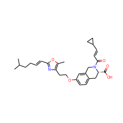 Cc1oc(/C=C/CCC(C)C)nc1CCOc1ccc2c(c1)CN(C(=O)/C=C/C1CC1)[C@H](C(=O)O)C2 ZINC000073222364