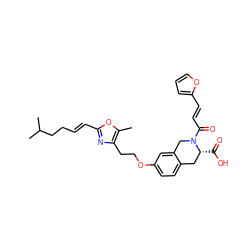 Cc1oc(/C=C/CCC(C)C)nc1CCOc1ccc2c(c1)CN(C(=O)/C=C/c1ccco1)[C@H](C(=O)O)C2 ZINC000073220986