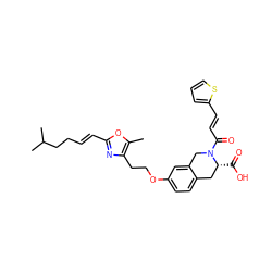 Cc1oc(/C=C/CCC(C)C)nc1CCOc1ccc2c(c1)CN(C(=O)/C=C/c1cccs1)[C@H](C(=O)O)C2 ZINC000073220987