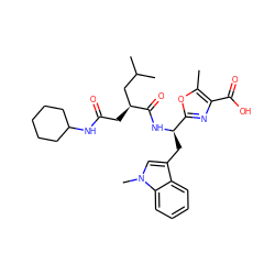 Cc1oc([C@@H](Cc2cn(C)c3ccccc23)NC(=O)[C@@H](CC(=O)NC2CCCCC2)CC(C)C)nc1C(=O)O ZINC000028107402