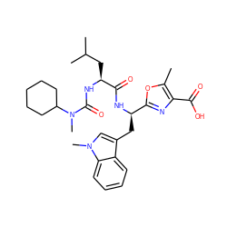 Cc1oc([C@@H](Cc2cn(C)c3ccccc23)NC(=O)[C@H](CC(C)C)NC(=O)N(C)C2CCCCC2)nc1C(=O)O ZINC000028100465