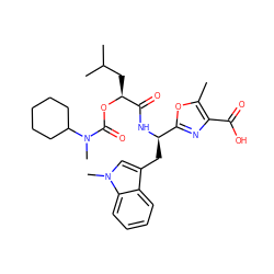 Cc1oc([C@@H](Cc2cn(C)c3ccccc23)NC(=O)[C@H](CC(C)C)OC(=O)N(C)C2CCCCC2)nc1C(=O)O ZINC000003936477