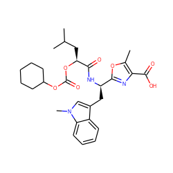 Cc1oc([C@@H](Cc2cn(C)c3ccccc23)NC(=O)[C@H](CC(C)C)OC(=O)OC2CCCCC2)nc1C(=O)O ZINC000028087373