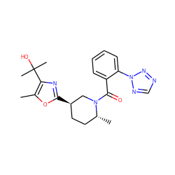 Cc1oc([C@@H]2CC[C@@H](C)N(C(=O)c3ccccc3-n3ncnn3)C2)nc1C(C)(C)O ZINC000473090652