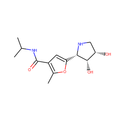 Cc1oc([C@@H]2NC[C@H](O)[C@@H]2O)cc1C(=O)NC(C)C ZINC000003636907