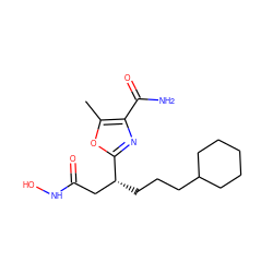 Cc1oc([C@H](CCCC2CCCCC2)CC(=O)NO)nc1C(N)=O ZINC000034029117