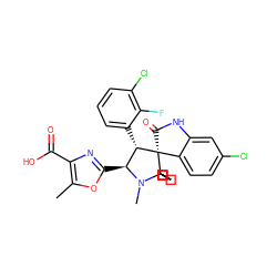 Cc1oc([C@H]2[C@H](c3cccc(Cl)c3F)[C@]3(C(=O)Nc4cc(Cl)ccc43)C3(CCCCC3)N2C)nc1C(=O)O ZINC001772644288