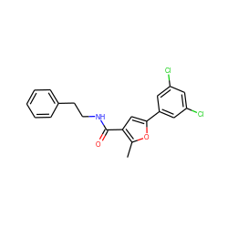 Cc1oc(-c2cc(Cl)cc(Cl)c2)cc1C(=O)NCCc1ccccc1 ZINC000002861076