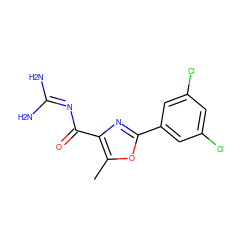 Cc1oc(-c2cc(Cl)cc(Cl)c2)nc1C(=O)N=C(N)N ZINC000040949576