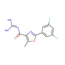 Cc1oc(-c2cc(F)cc(F)c2)nc1C(=O)N=C(N)N ZINC000040949606