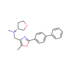 Cc1oc(-c2ccc(-c3ccccc3)cc2)nc1CN(C)[C@@H]1CCOC1 ZINC000012456572