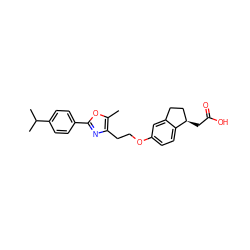 Cc1oc(-c2ccc(C(C)C)cc2)nc1CCOc1ccc2c(c1)CC[C@H]2CC(=O)O ZINC000028951945