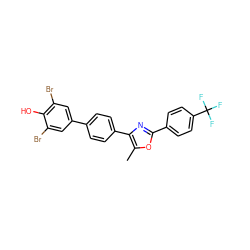 Cc1oc(-c2ccc(C(F)(F)F)cc2)nc1-c1ccc(-c2cc(Br)c(O)c(Br)c2)cc1 ZINC000002008069