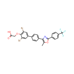 Cc1oc(-c2ccc(C(F)(F)F)cc2)nc1-c1ccc(-c2cc(Br)c(OCC(=O)O)c(Br)c2)cc1 ZINC000049938512