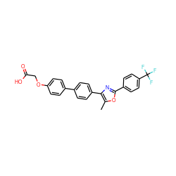 Cc1oc(-c2ccc(C(F)(F)F)cc2)nc1-c1ccc(-c2ccc(OCC(=O)O)cc2)cc1 ZINC000049606030