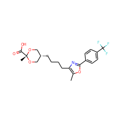 Cc1oc(-c2ccc(C(F)(F)F)cc2)nc1CCCC[C@H]1CO[C@@](C)(C(=O)O)OC1 ZINC000261124989