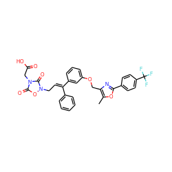 Cc1oc(-c2ccc(C(F)(F)F)cc2)nc1COc1cccc(/C(=C/Cn2oc(=O)n(CC(=O)O)c2=O)c2ccccc2)c1 ZINC000025966546