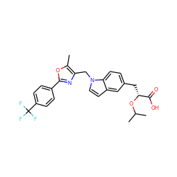 Cc1oc(-c2ccc(C(F)(F)F)cc2)nc1Cn1ccc2cc(C[C@@H](OC(C)C)C(=O)O)ccc21 ZINC000034210398