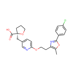 Cc1oc(-c2ccc(Cl)cc2)nc1CCOc1ccc(C[C@]2(C(=O)O)CCCO2)cn1 ZINC000034717788