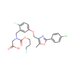 Cc1oc(-c2ccc(Cl)cc2)nc1COc1ccc(F)c(CN(CC(=O)O)C(=O)OCCCF)c1 ZINC000653819688