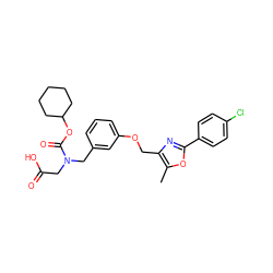 Cc1oc(-c2ccc(Cl)cc2)nc1COc1cccc(CN(CC(=O)O)C(=O)OC2CCCCC2)c1 ZINC000049072041