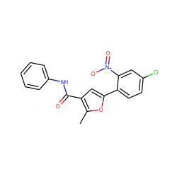 Cc1oc(-c2ccc(Cl)cc2[N+](=O)[O-])cc1C(=O)Nc1ccccc1 ZINC000007813369