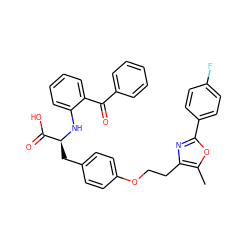 Cc1oc(-c2ccc(F)cc2)nc1CCOc1ccc(C[C@H](Nc2ccccc2C(=O)c2ccccc2)C(=O)O)cc1 ZINC000012358080