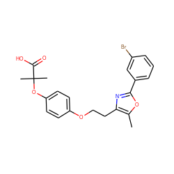 Cc1oc(-c2cccc(Br)c2)nc1CCOc1ccc(OC(C)(C)C(=O)O)cc1 ZINC000000594189