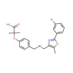 Cc1oc(-c2cccc(Br)c2)nc1CNCc1ccc(OC(C)(C)C(=O)O)cc1 ZINC000095560154