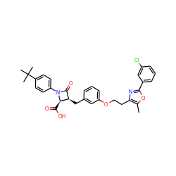 Cc1oc(-c2cccc(Cl)c2)nc1CCOc1cccc(C[C@@H]2C(=O)N(c3ccc(C(C)(C)C)cc3)[C@@H]2C(=O)O)c1 ZINC000029126158