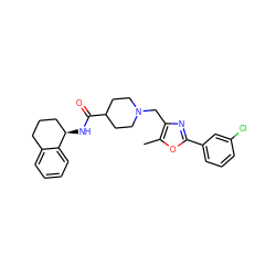 Cc1oc(-c2cccc(Cl)c2)nc1CN1CCC(C(=O)N[C@@H]2CCCc3ccccc32)CC1 ZINC000009731808