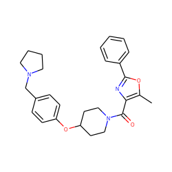 Cc1oc(-c2ccccc2)nc1C(=O)N1CCC(Oc2ccc(CN3CCCC3)cc2)CC1 ZINC000653735455