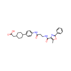 Cc1oc(-c2ccccc2)nc1C(=O)NCCC(=O)Nc1ccc(C2CCC(CC(=O)O)CC2)cc1 ZINC001772621135