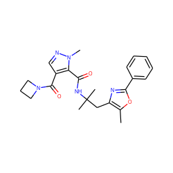 Cc1oc(-c2ccccc2)nc1CC(C)(C)NC(=O)c1c(C(=O)N2CCC2)cnn1C ZINC000144105454