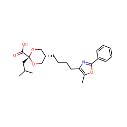 Cc1oc(-c2ccccc2)nc1CCCC[C@H]1CO[C@@](CC(C)C)(C(=O)O)OC1 ZINC000101161370