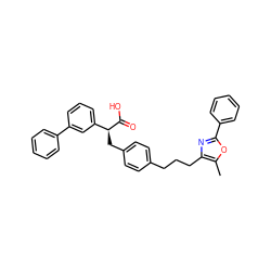 Cc1oc(-c2ccccc2)nc1CCCc1ccc(C[C@H](C(=O)O)c2cccc(-c3ccccc3)c2)cc1 ZINC000034359717