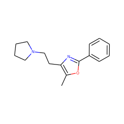 Cc1oc(-c2ccccc2)nc1CCN1CCCC1 ZINC000029130575