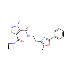 Cc1oc(-c2ccccc2)nc1CCNC(=O)c1c(C(=O)N2CCC2)cnn1C ZINC000144082769